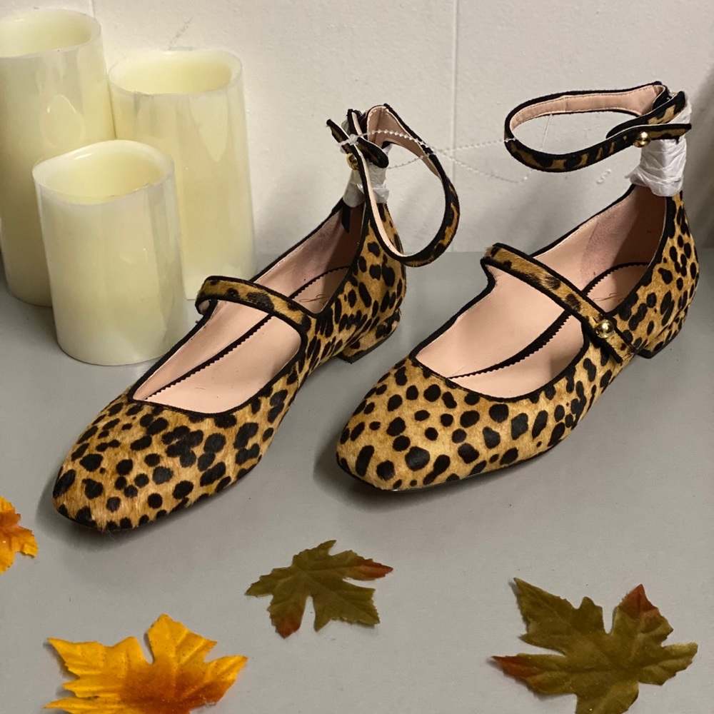 J.CREW $258STRAPPED FLATS IN LEOPARD CALF HAIR